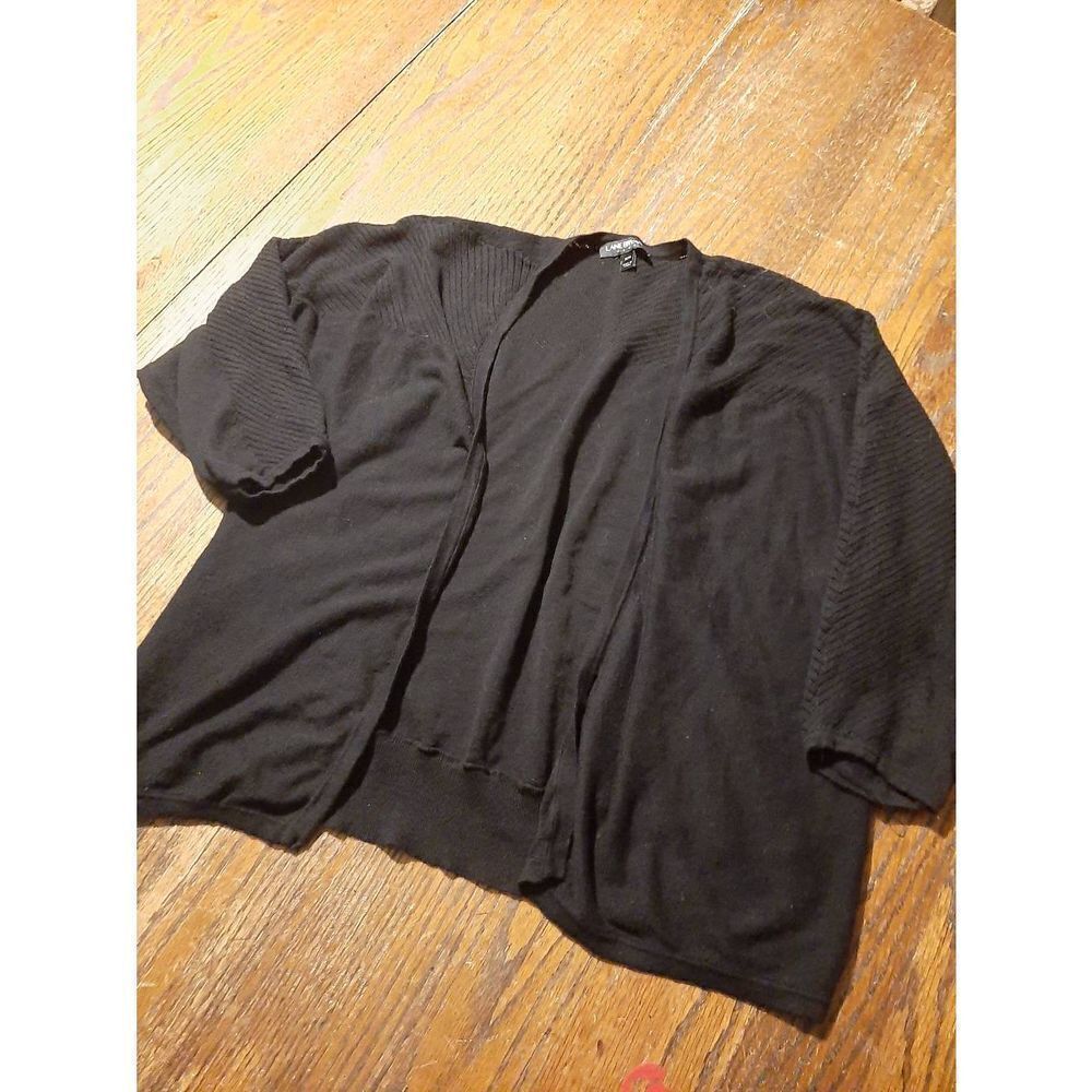 14/16 Lane Bryant Black 3/4 Sleeve Knit Sweater  Cardigan Open Front Over Shirt